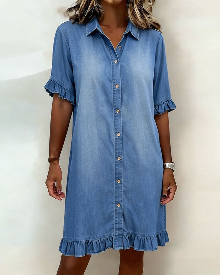Eleonora | Abito in denim al ginocchio con volant