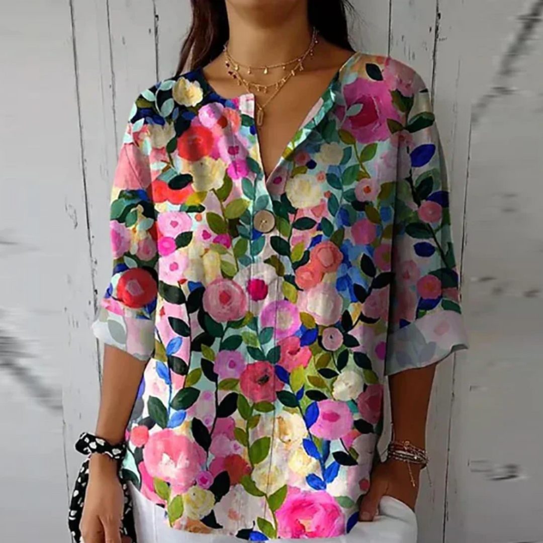 Quintina | Blusa floreale con scollo rotondo