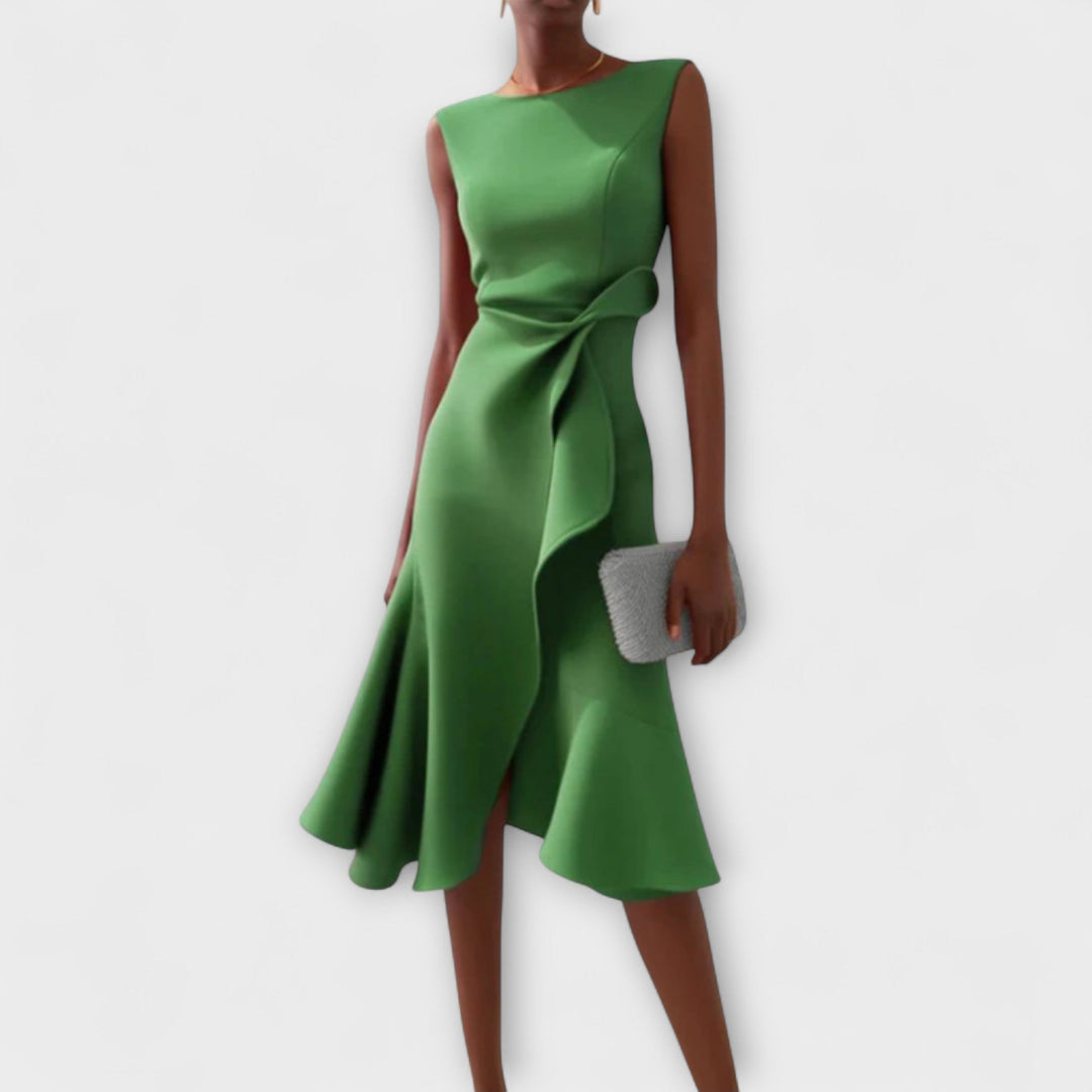 Cosima | Abito midi drappeggiato con orlo asimmetrico