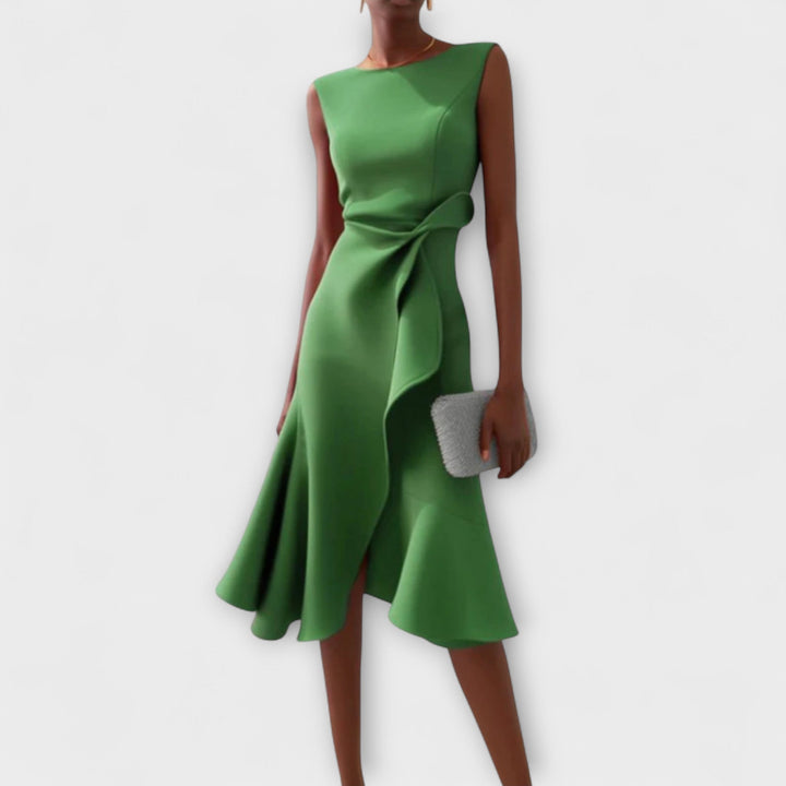 Cosima | Abito midi drappeggiato con orlo asimmetrico