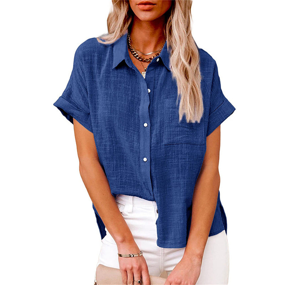 Settimia | Blusa in lino con taschino e maniche corte
