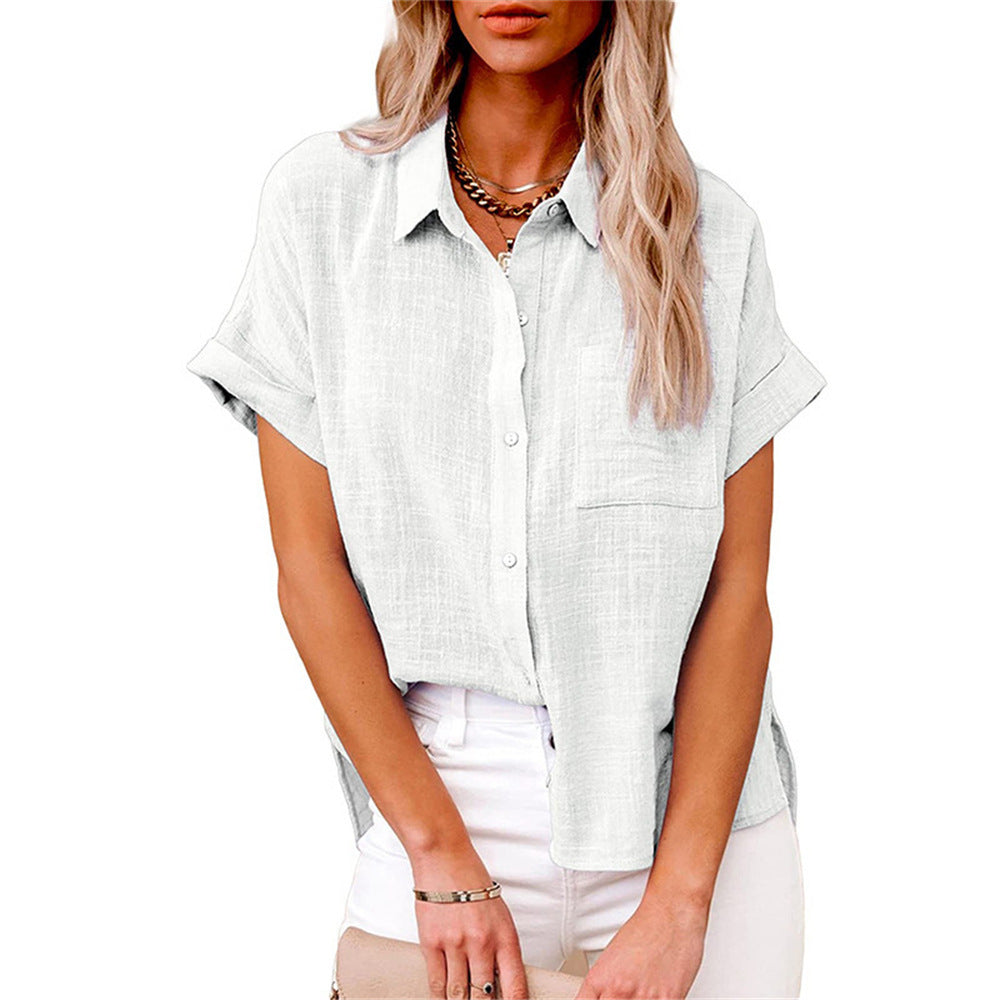 Settimia | Blusa in lino con taschino e maniche corte