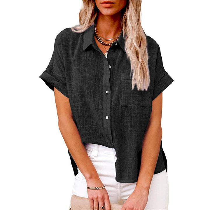 Settimia | Blusa in lino con taschino e maniche corte