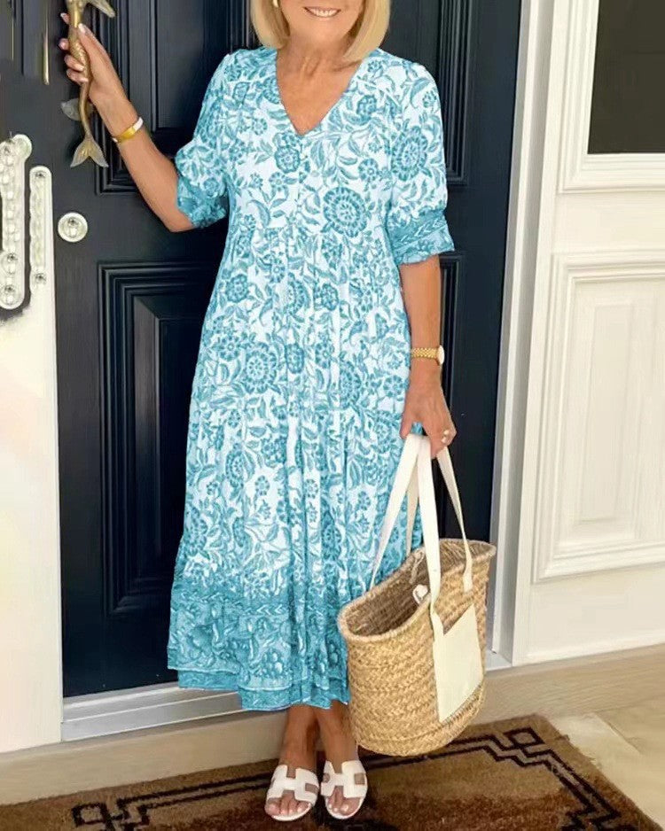 Giada | Abito maxi floreale con scollo a V