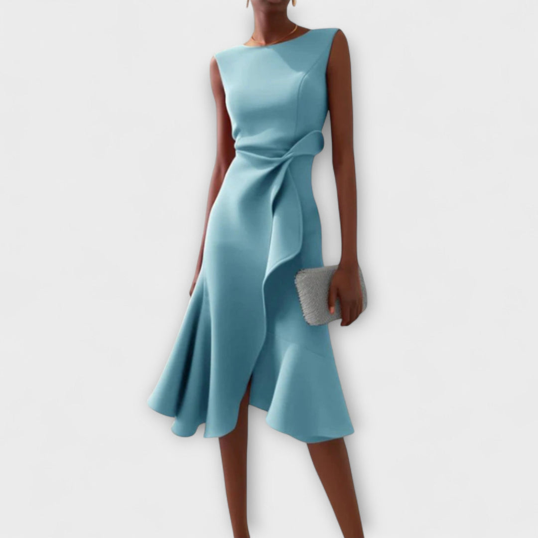 Cosima | Abito midi drappeggiato con orlo asimmetrico