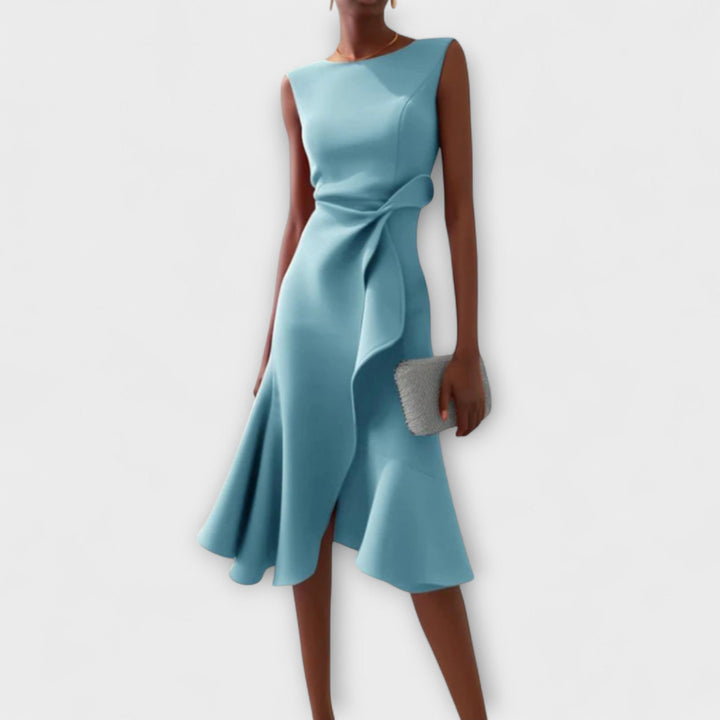 Cosima | Abito midi drappeggiato con orlo asimmetrico