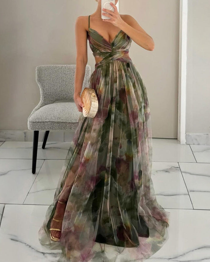Angelica | Abito lungo floreale in tulle