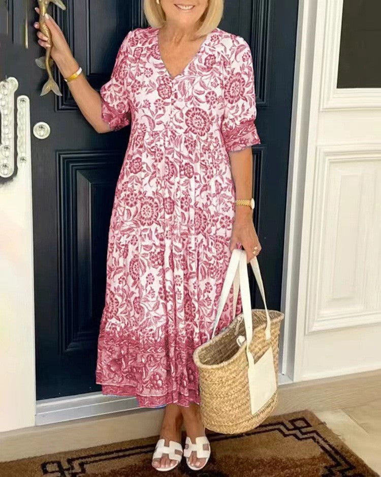 Giada | Abito maxi floreale con scollo a V