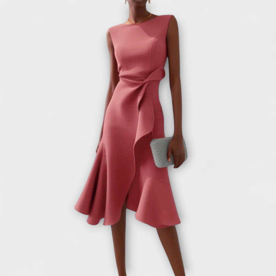 Cosima | Abito midi drappeggiato con orlo asimmetrico
