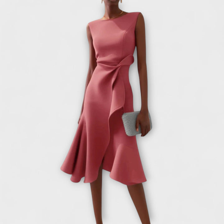 Cosima | Abito midi drappeggiato con orlo asimmetrico