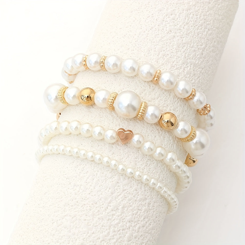 Set di bracciali eleganti a cuore con perle