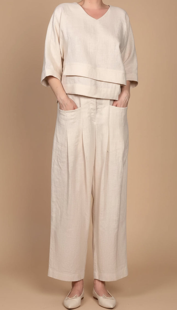 Veronica | Completo in lino con scollo a V