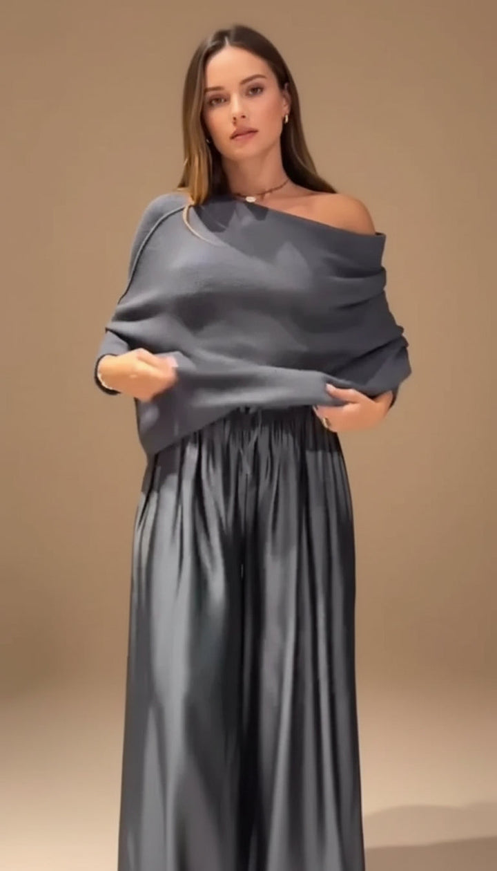 Emanuela | Completo con scollo Bardot e gamba larga