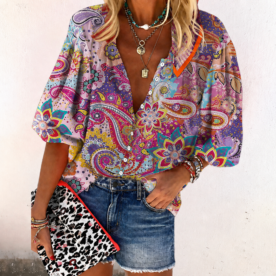 Ermenegilda | Blusa boho floreale con scollo a V