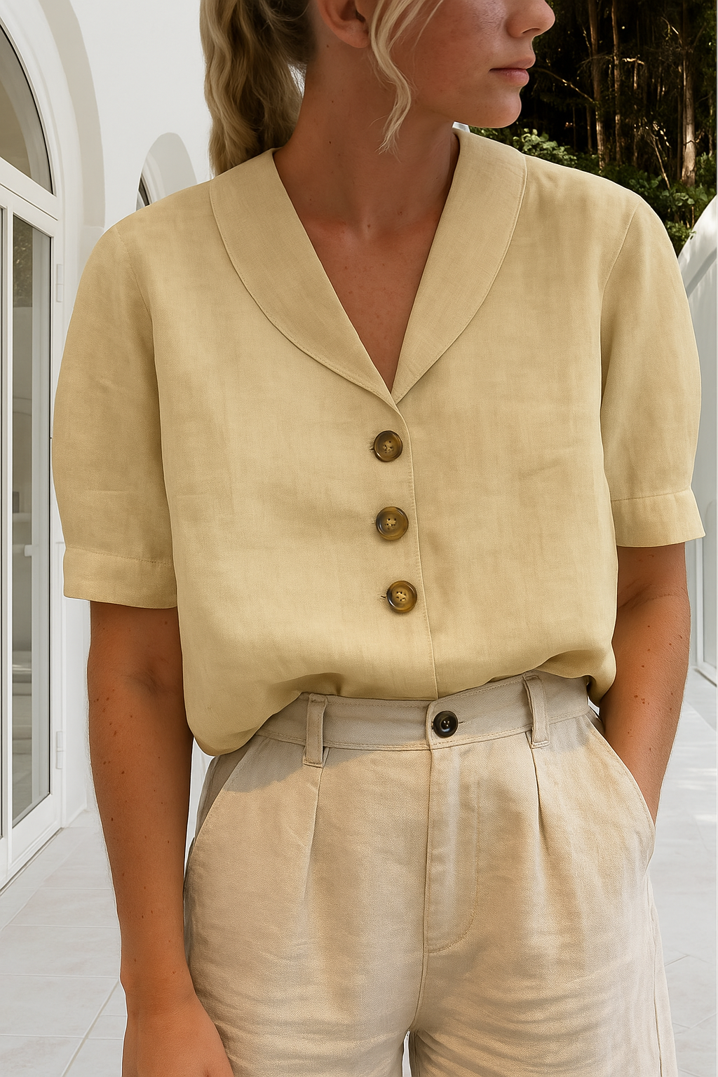 Edvige | Blusa in lino con scollo a portafoglio