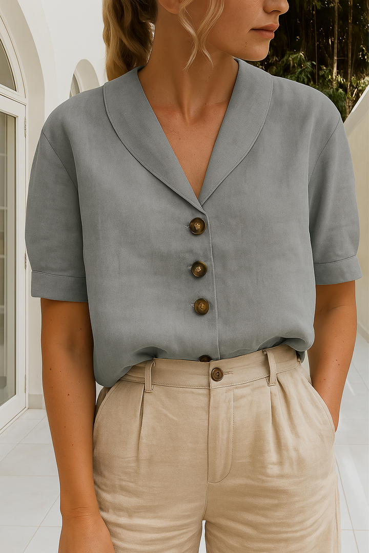 Edvige | Blusa in lino con scollo a portafoglio