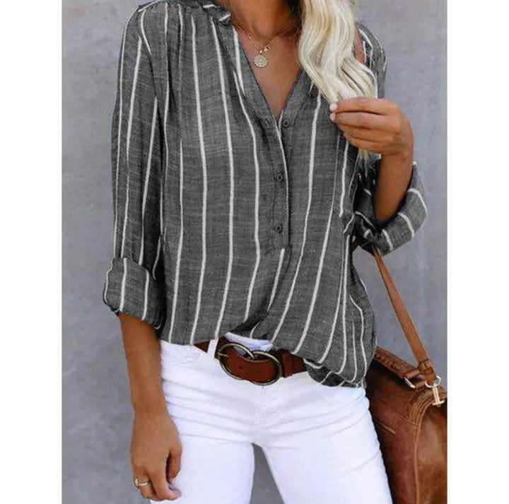 Marzia | Blusa in lino a righe verticali