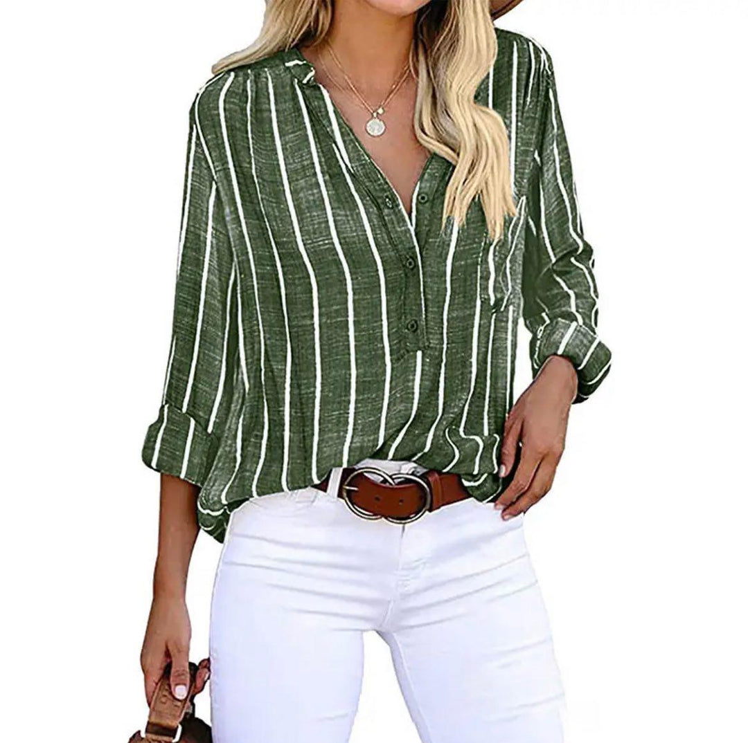 Marzia | Blusa in lino a righe verticali