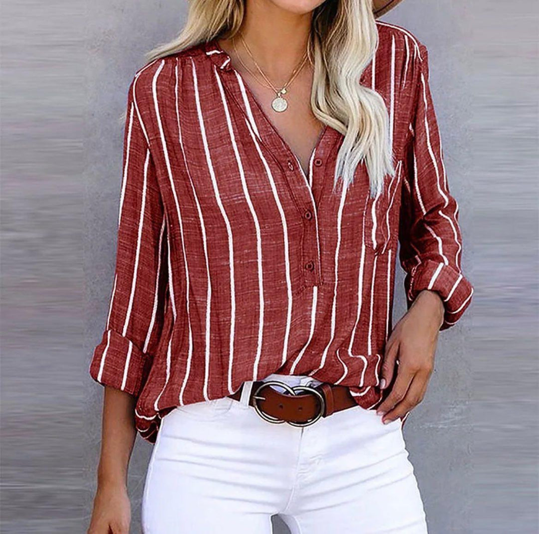 Marzia | Blusa in lino a righe verticali