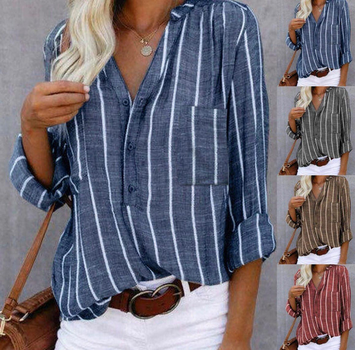 Marzia | Blusa in lino a righe verticali
