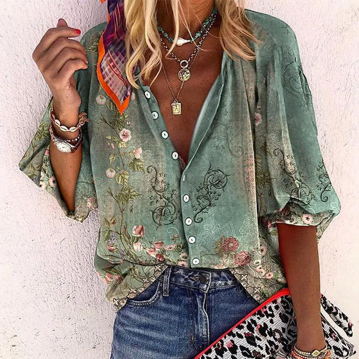 Ermenegilda | Blusa boho floreale con scollo a V