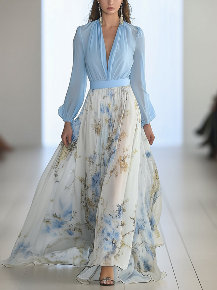 Marilena | Abito maxi floreale con scollo a V