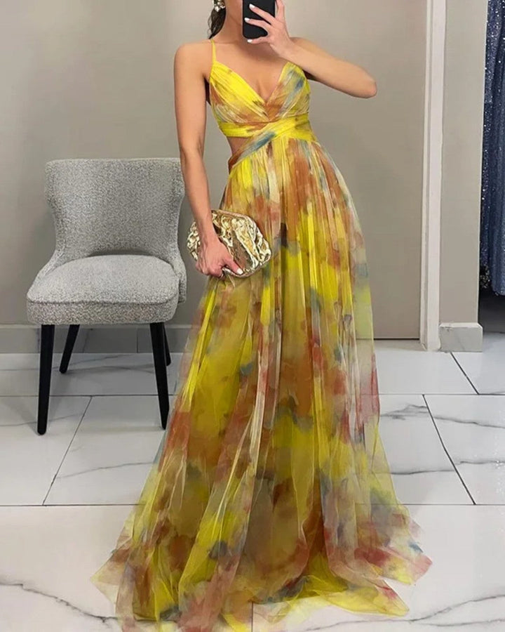 Angelica | Abito lungo floreale in tulle