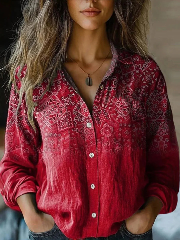 Fioralba | Blusa floreale in lino con bottoni