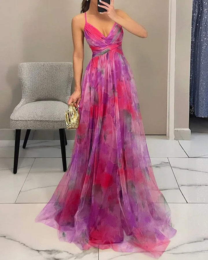Angelica | Abito lungo floreale in tulle