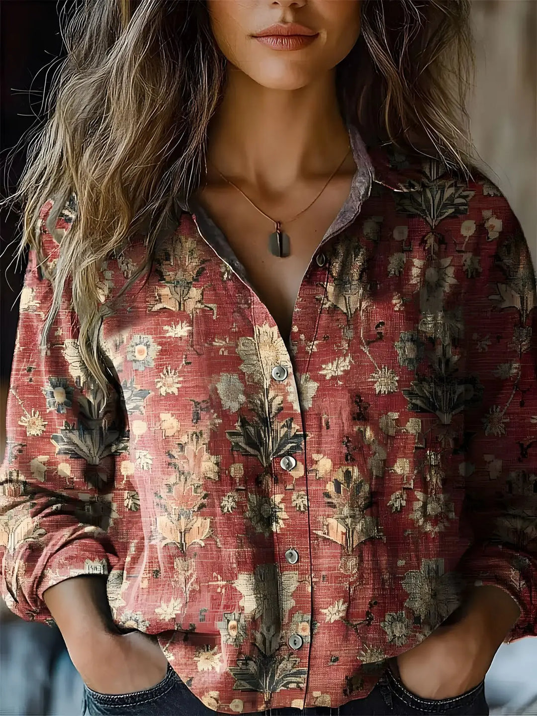 Fioralba | Blusa floreale in lino con bottoni