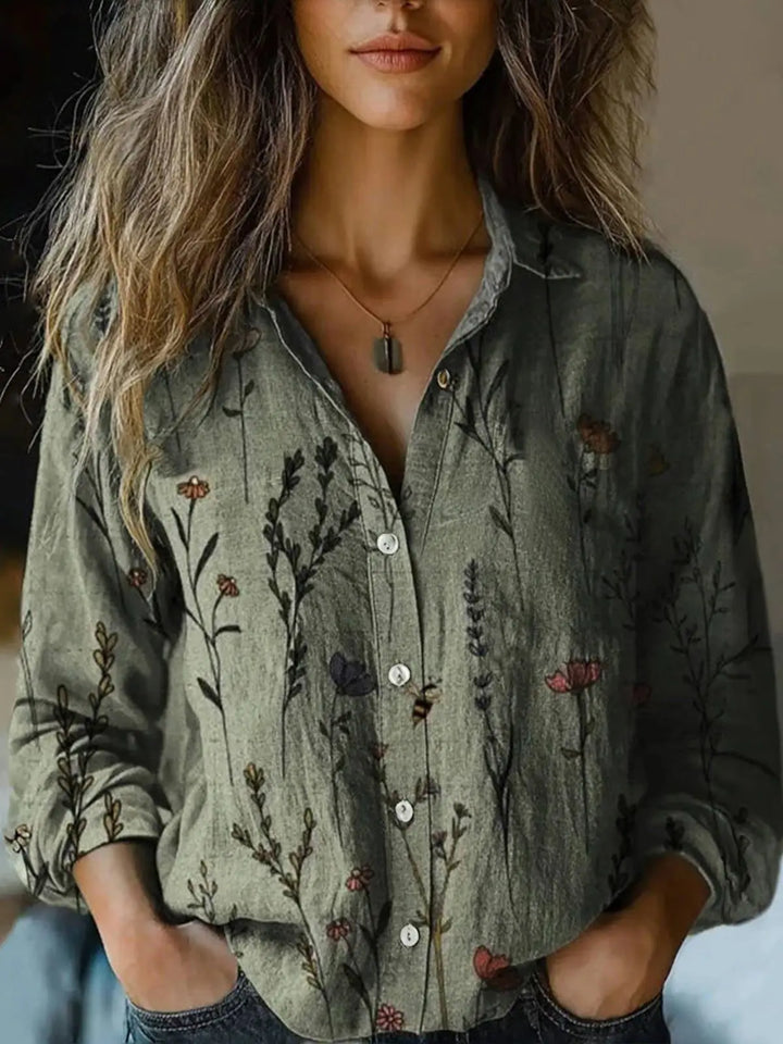 Fioralba | Blusa floreale in lino con bottoni