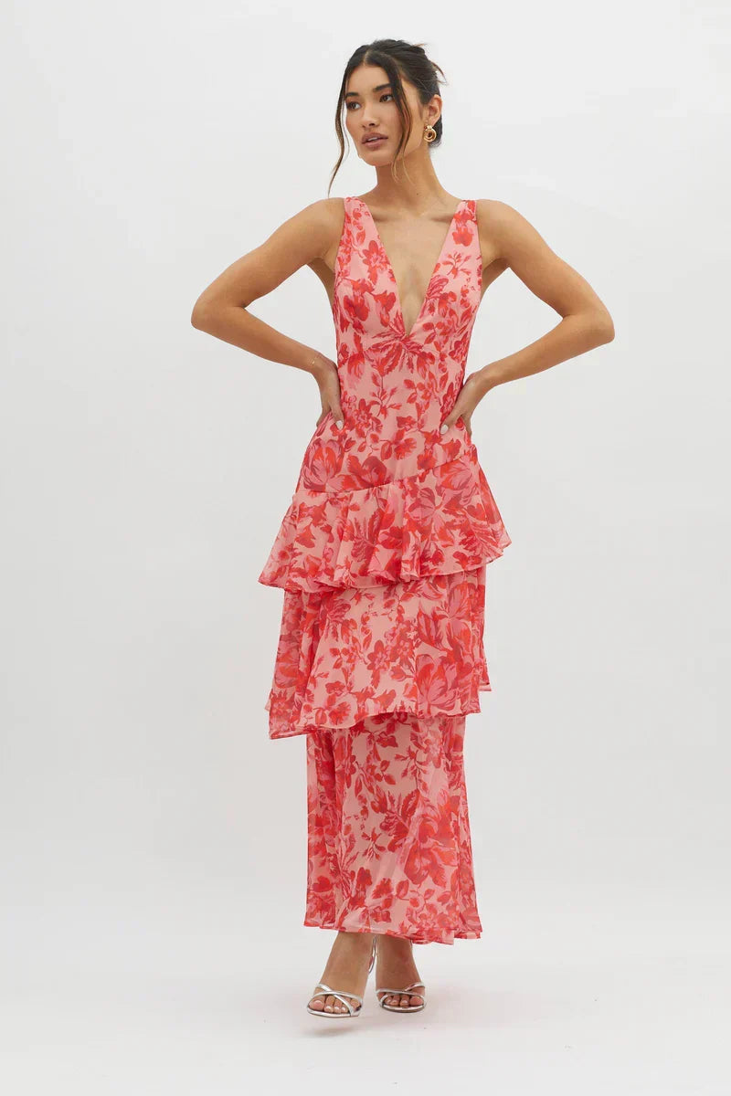 Flavia | Abito midi floreale con tasche