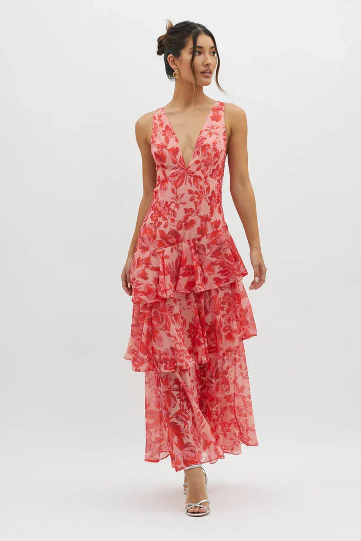 Flavia | Abito midi floreale con tasche