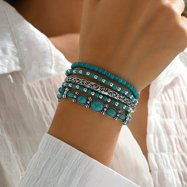 Set di bracciali boho con perline turchesi