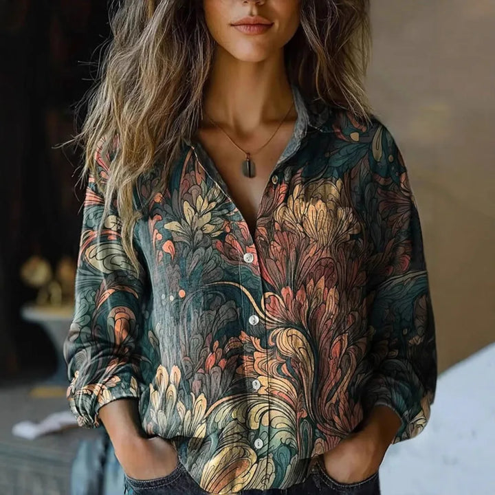 Fioralba | Blusa floreale in lino con bottoni