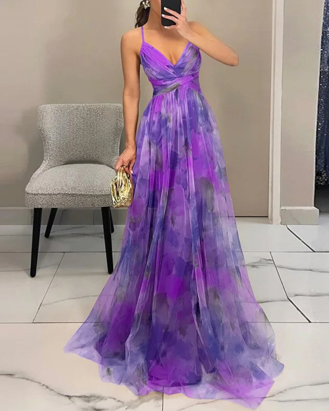 Angelica | Abito lungo floreale in tulle