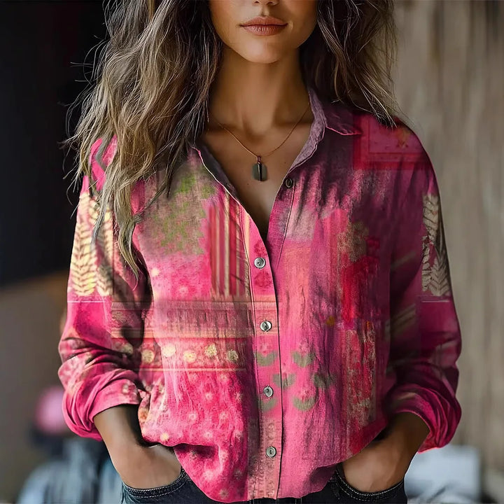 Fioralba | Blusa floreale in lino con bottoni