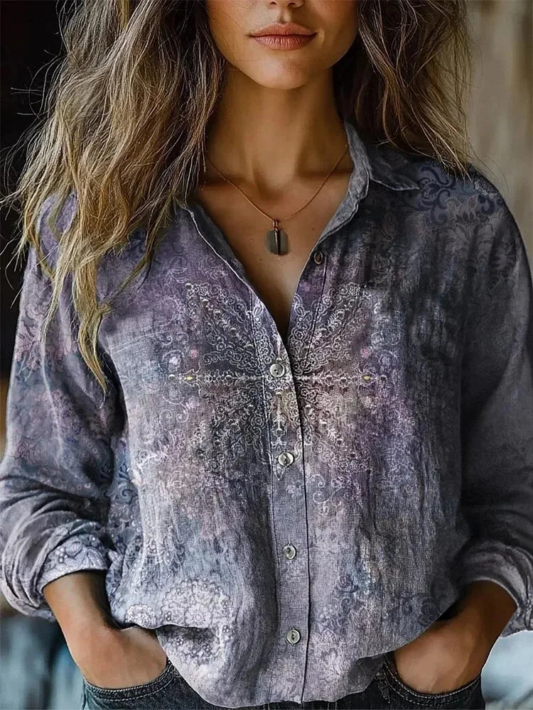 Fioralba | Blusa floreale in lino con bottoni