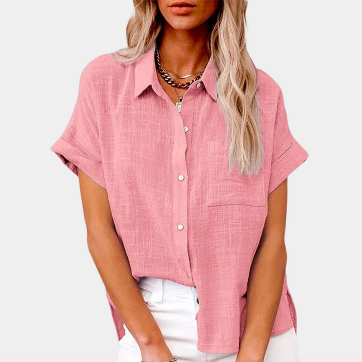 Settimia | Blusa in lino con taschino e maniche corte