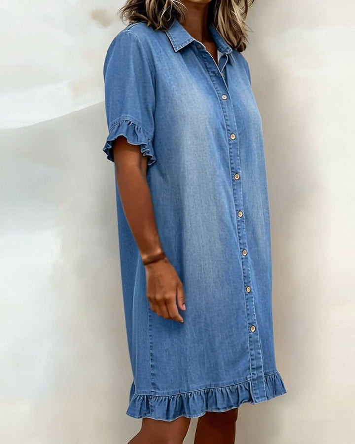 Eleonora | Abito in denim al ginocchio con volant