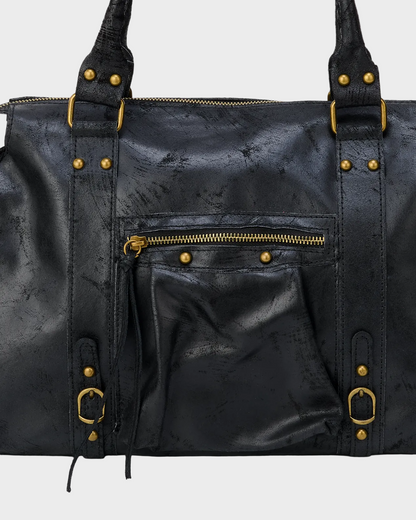 Adua borsa a spalla donna grande con zip e borchie, foto 3