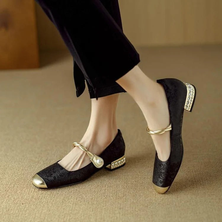 Alma scarpe mary jane donna a punta quadrata con puntale metallizzato e tacco basso, foto 1