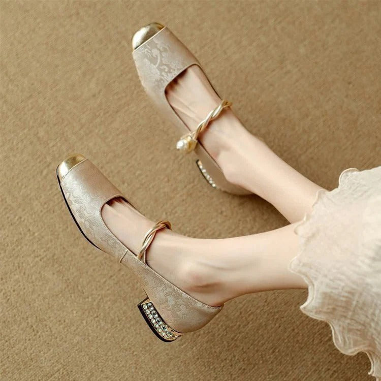 Alma scarpe mary jane donna a punta quadrata con puntale metallizzato e tacco basso, foto 2