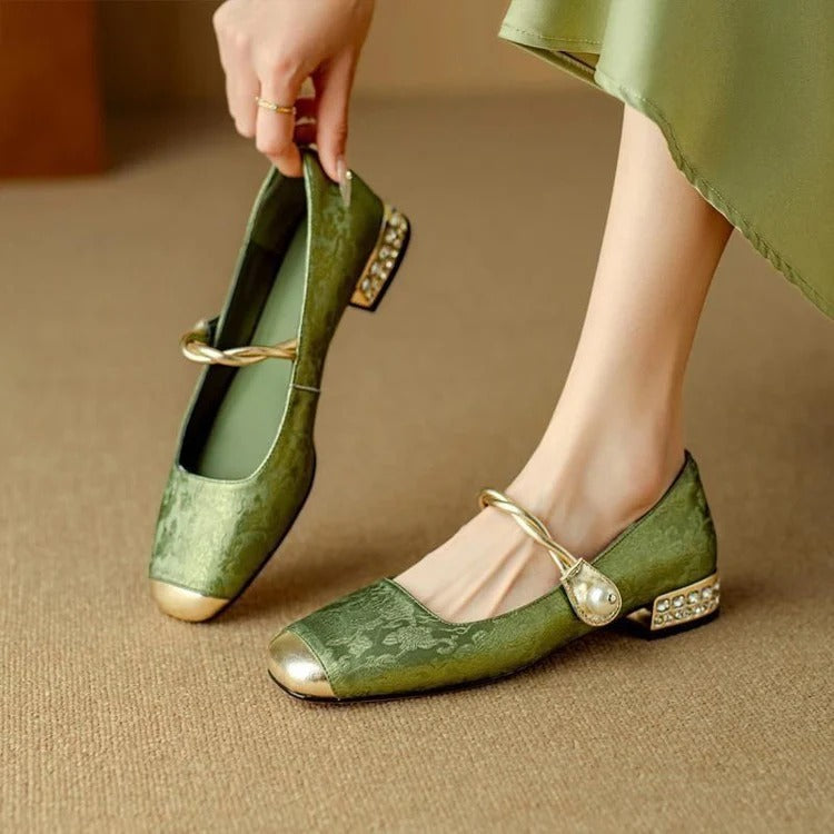 Alma scarpe mary jane donna a punta quadrata con puntale metallizzato e tacco basso, foto 3