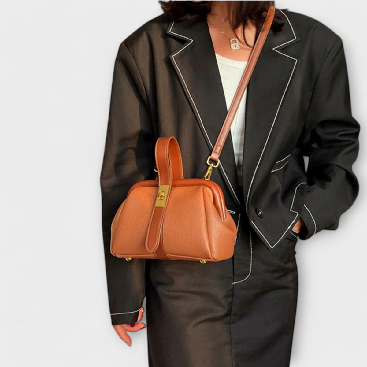 Amarilli borsa a mano donna stile retrò con chiusura girevole e tracolla, foto 10