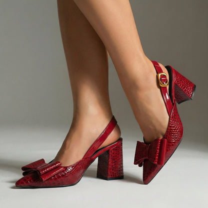 Anatolia slingback donna a punta con fiocco e tacco largo, foto 1