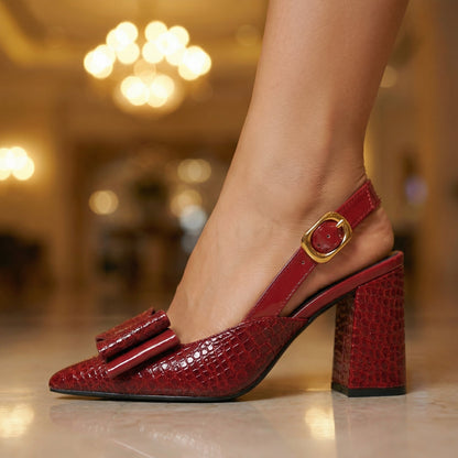 Anatolia slingback donna a punta con fiocco e tacco largo, foto 3