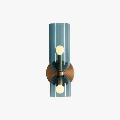 Applique a due luci in vetro rigato cilindrico blu, grigio o bianco