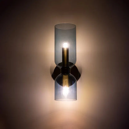 Applique a due luci in vetro rigato cilindrico blu, grigio o bianco