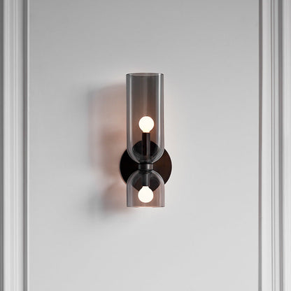 Applique a due luci in vetro rigato cilindrico blu, grigio o bianco
